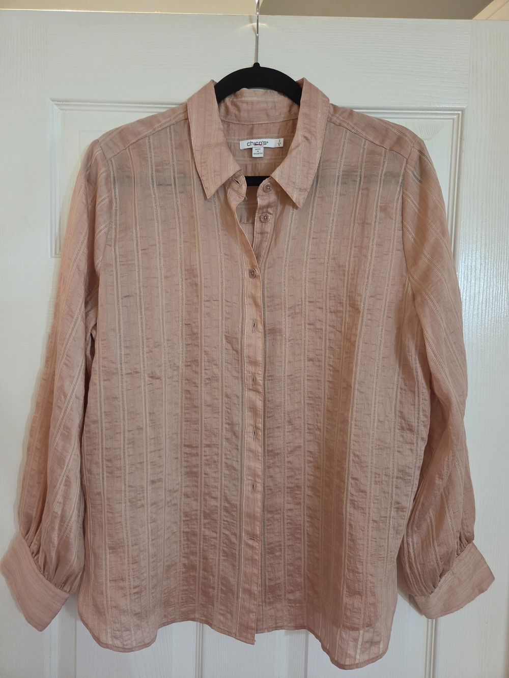 Chico's Blush Pink Button-Up Textured Long-Sleeve Top